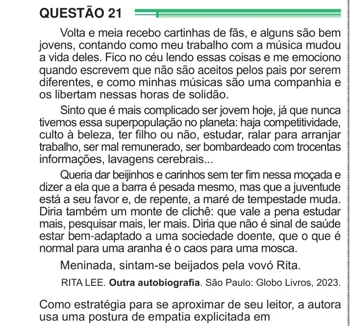 Enunciado da questão 21 do ENEM 2024 Dia 1