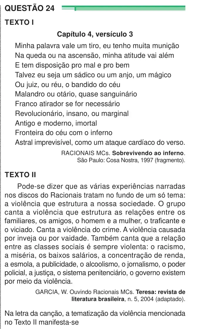 Enunciado da questão 24 do ENEM 2024 Dia 1