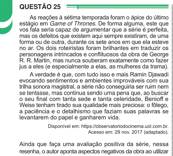 Enunciado da questão 25 do ENEM 2024 Dia 1