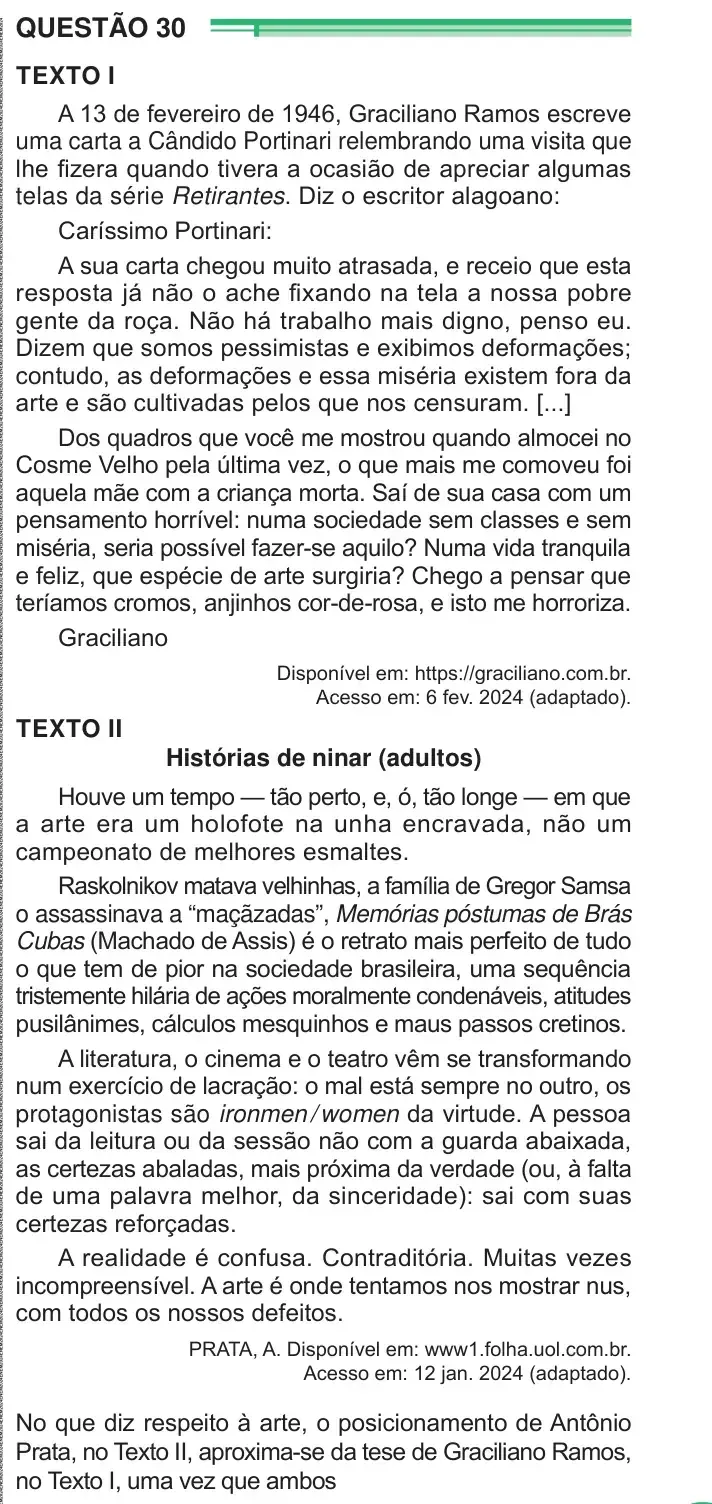 Enunciado da questão 30 do ENEM 2024 Dia 1