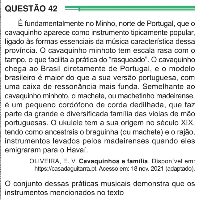 Enunciado da questão 42 do ENEM 2024 Dia 1