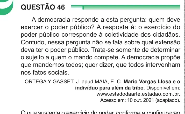 Enunciado da questão 46 do ENEM 2024 Dia 1