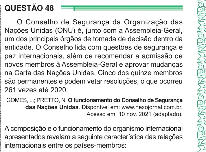 Enunciado da questão 48 do ENEM 2024 Dia 1