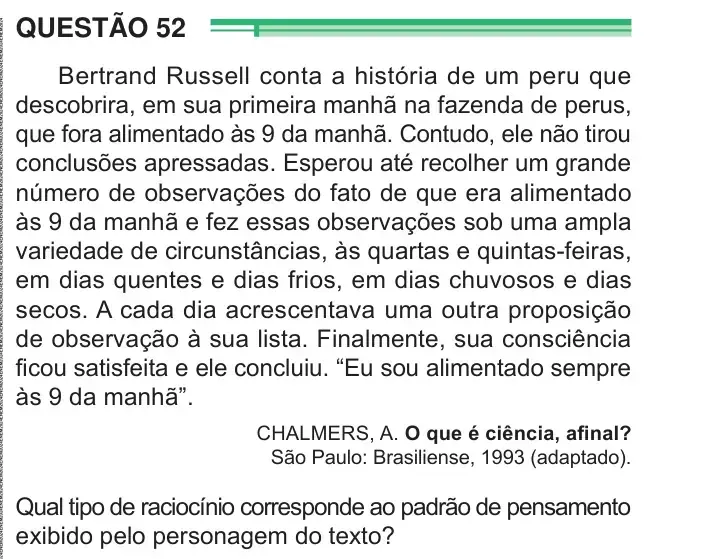 Enunciado da questão 52 do ENEM 2024 Dia 1