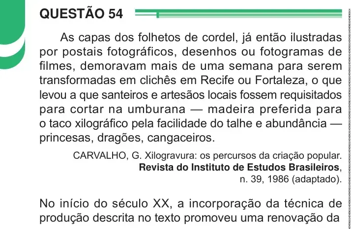 Enunciado da questão 54 do ENEM 2024 Dia 1