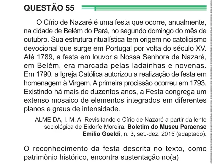 Enunciado da questão 55 do ENEM 2024 Dia 1