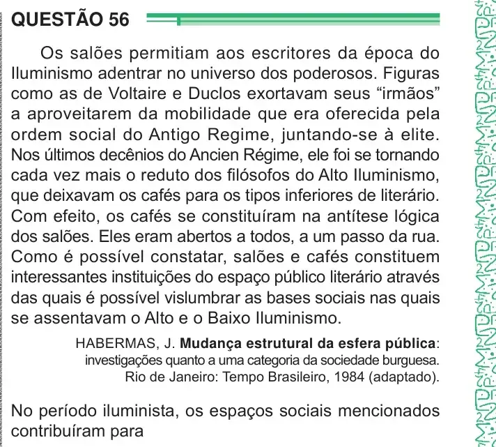 Enunciado da questão 56 do ENEM 2024 Dia 1