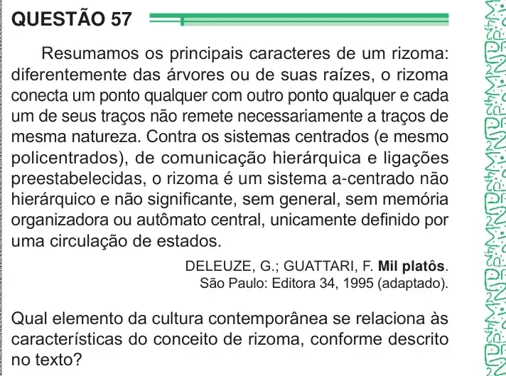 Enunciado da questão 57 do ENEM 2024 Dia 1