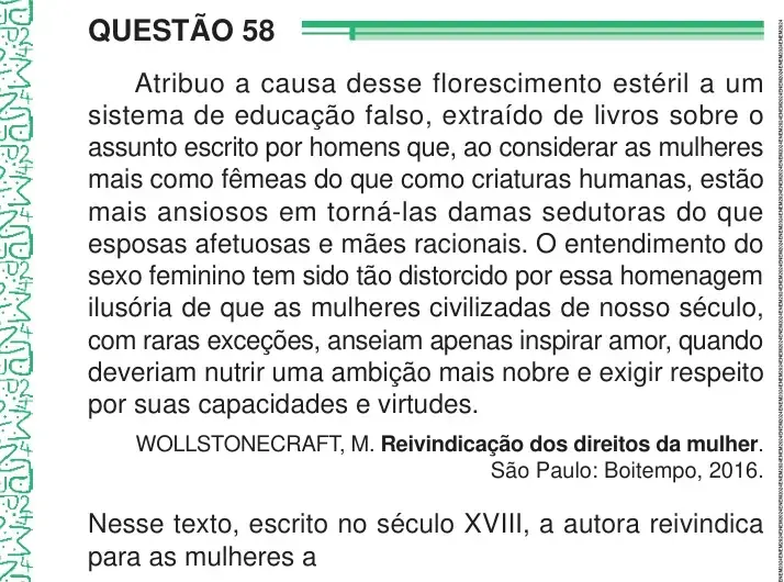 Enunciado da questão 58 do ENEM 2024 Dia 1