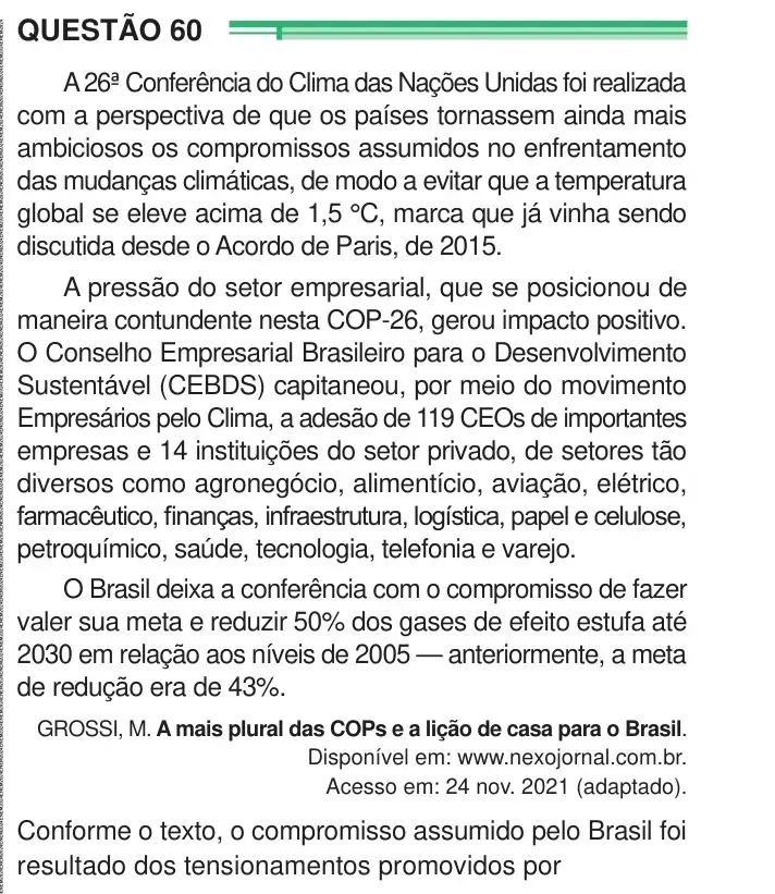 Enunciado da questão 60 do ENEM 2024 Dia 1
