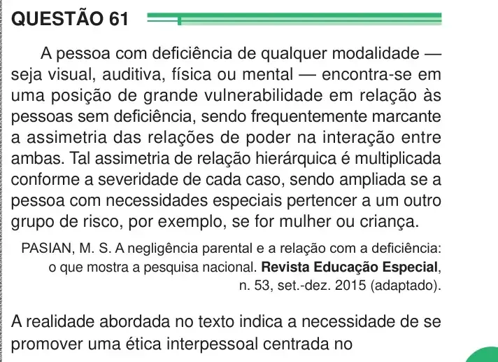Enunciado da questão 61 do ENEM 2024 Dia 1