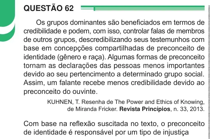 Enunciado da questão 62 do ENEM 2024 Dia 1