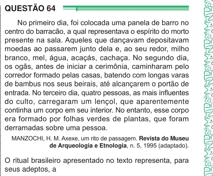 Enunciado da questão 64 do ENEM 2024 Dia 1