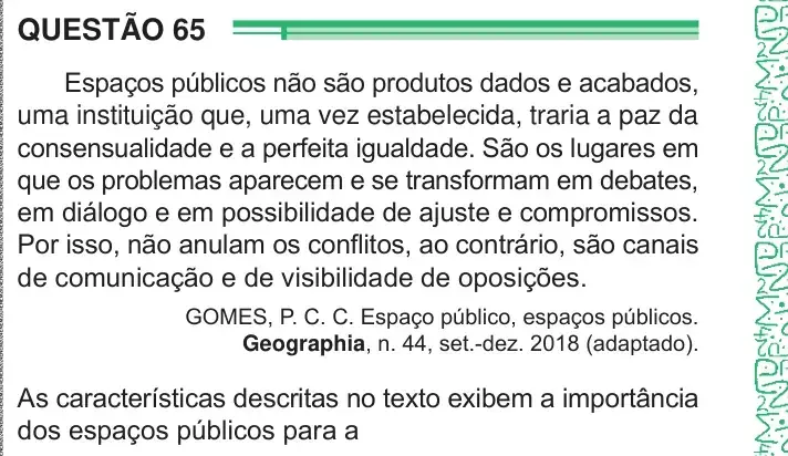 Enunciado da questão 65 do ENEM 2024 Dia 1