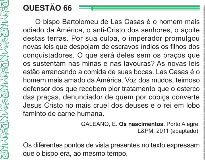 Enunciado da questão 66 do ENEM 2024 Dia 1