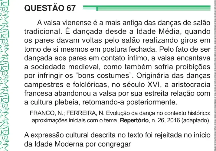 Enunciado da questão 67 do ENEM 2024 Dia 1