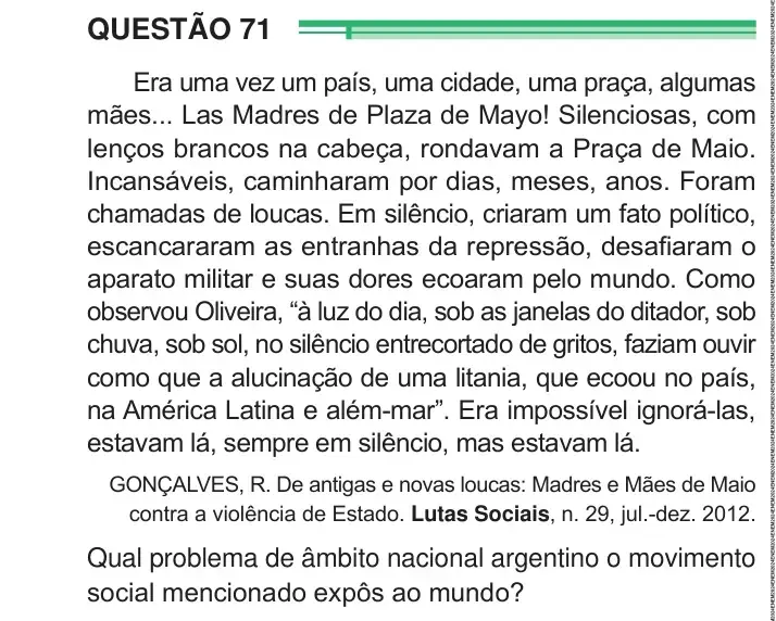 Enunciado da questão 71 do ENEM 2024 Dia 1