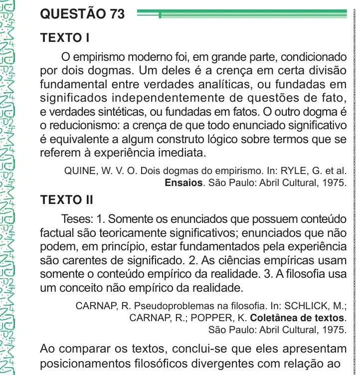 Enunciado da questão 73 do ENEM 2024 Dia 1