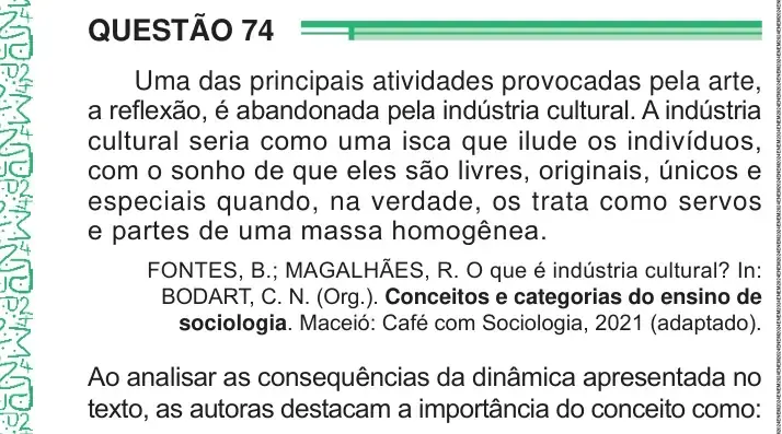Enunciado da questão 74 do ENEM 2024 Dia 1