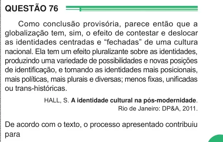 Enunciado da questão 76 do ENEM 2024 Dia 1