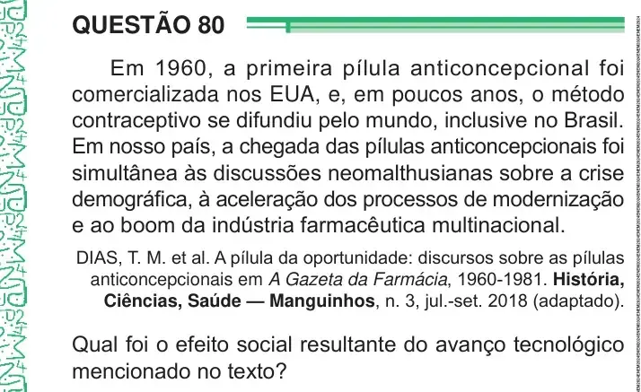Enunciado da questão 80 do ENEM 2024 Dia 1