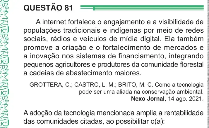 Enunciado da questão 81 do ENEM 2024 Dia 1