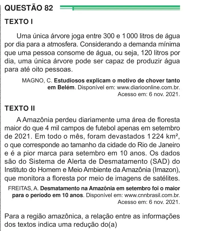 Enunciado da questão 82 do ENEM 2024 Dia 1