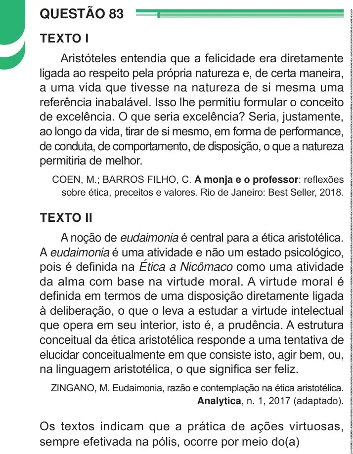 Enunciado da questão 83 do ENEM 2024 Dia 1