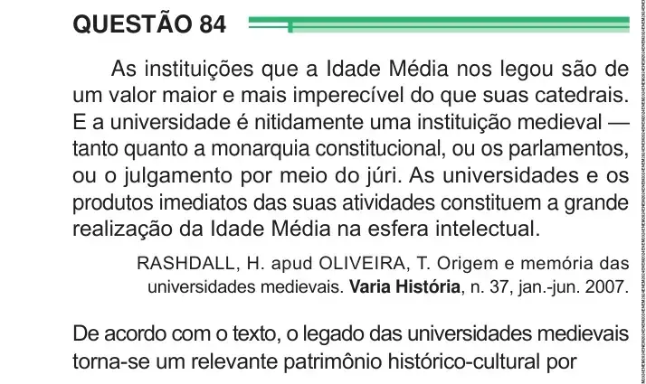 Enunciado da questão 84 do ENEM 2024 Dia 1
