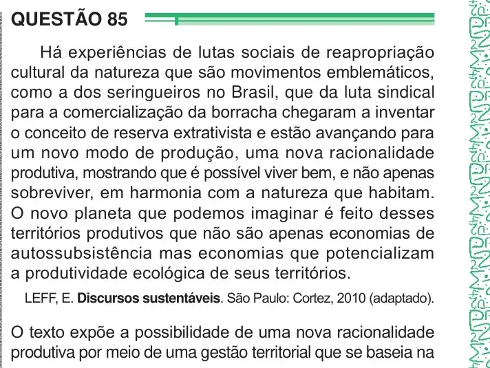 Enunciado da questão 85 do ENEM 2024 Dia 1