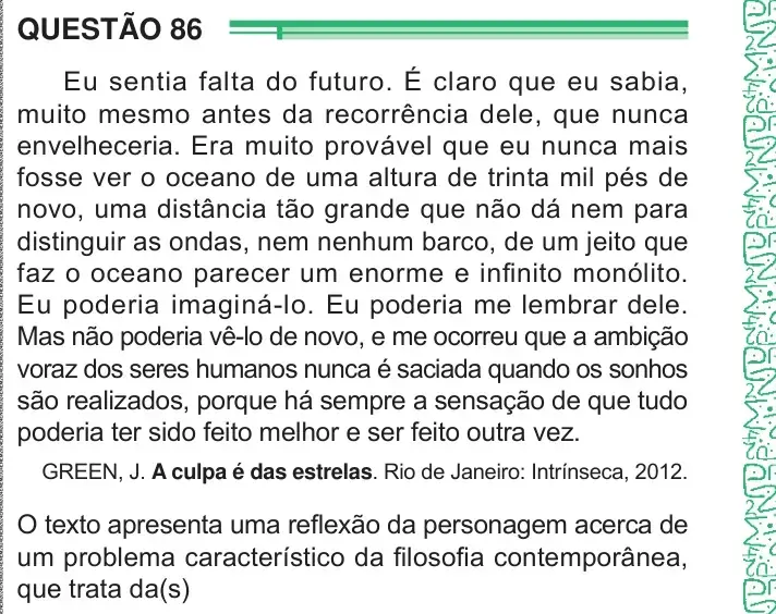 Enunciado da questão 86 do ENEM 2024 Dia 1