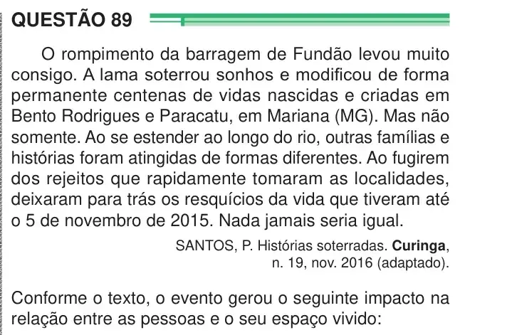 Enunciado da questão 89 do ENEM 2024 Dia 1