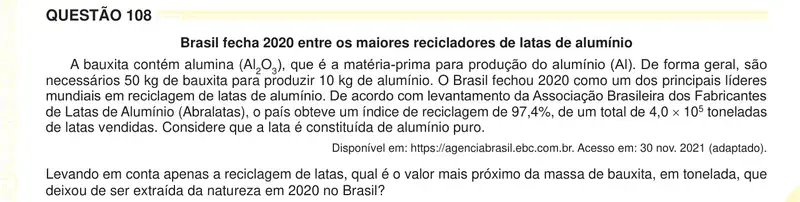 Enunciado da questão 108 do ENEM 2024 Dia 2