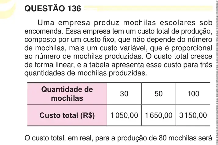 Enunciado da questão 136 do ENEM 2024 Dia 2