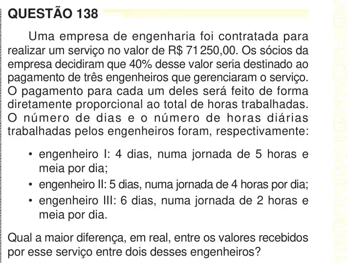 Enunciado da questão 138 do ENEM 2024 Dia 2
