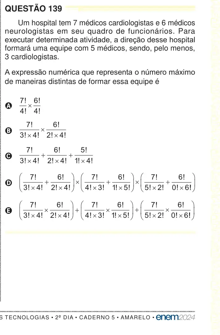 Enunciado da questão 139 do ENEM 2024 Dia 2