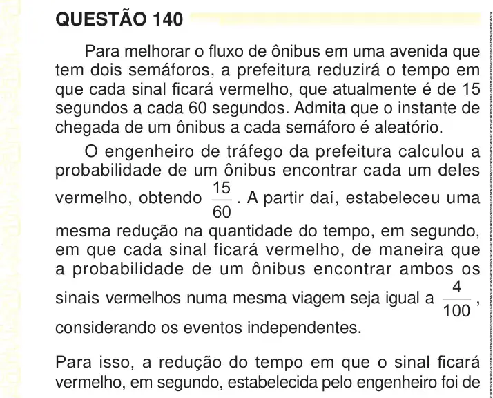 Enunciado da questão 140 do ENEM 2024 Dia 2