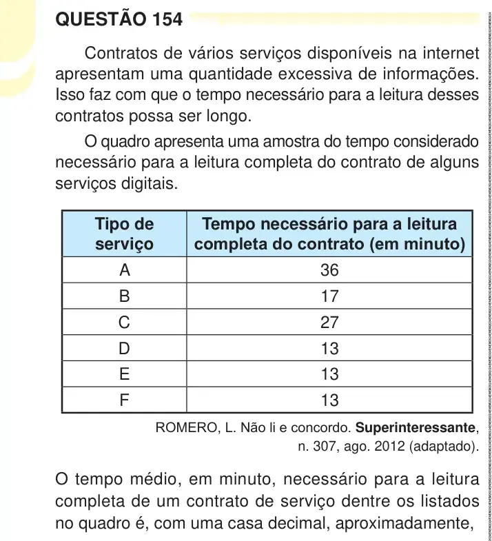 Enunciado da questão 154 do ENEM 2024 Dia 2