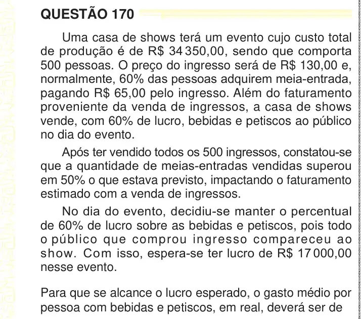 Enunciado da questão 170 do ENEM 2024 Dia 2