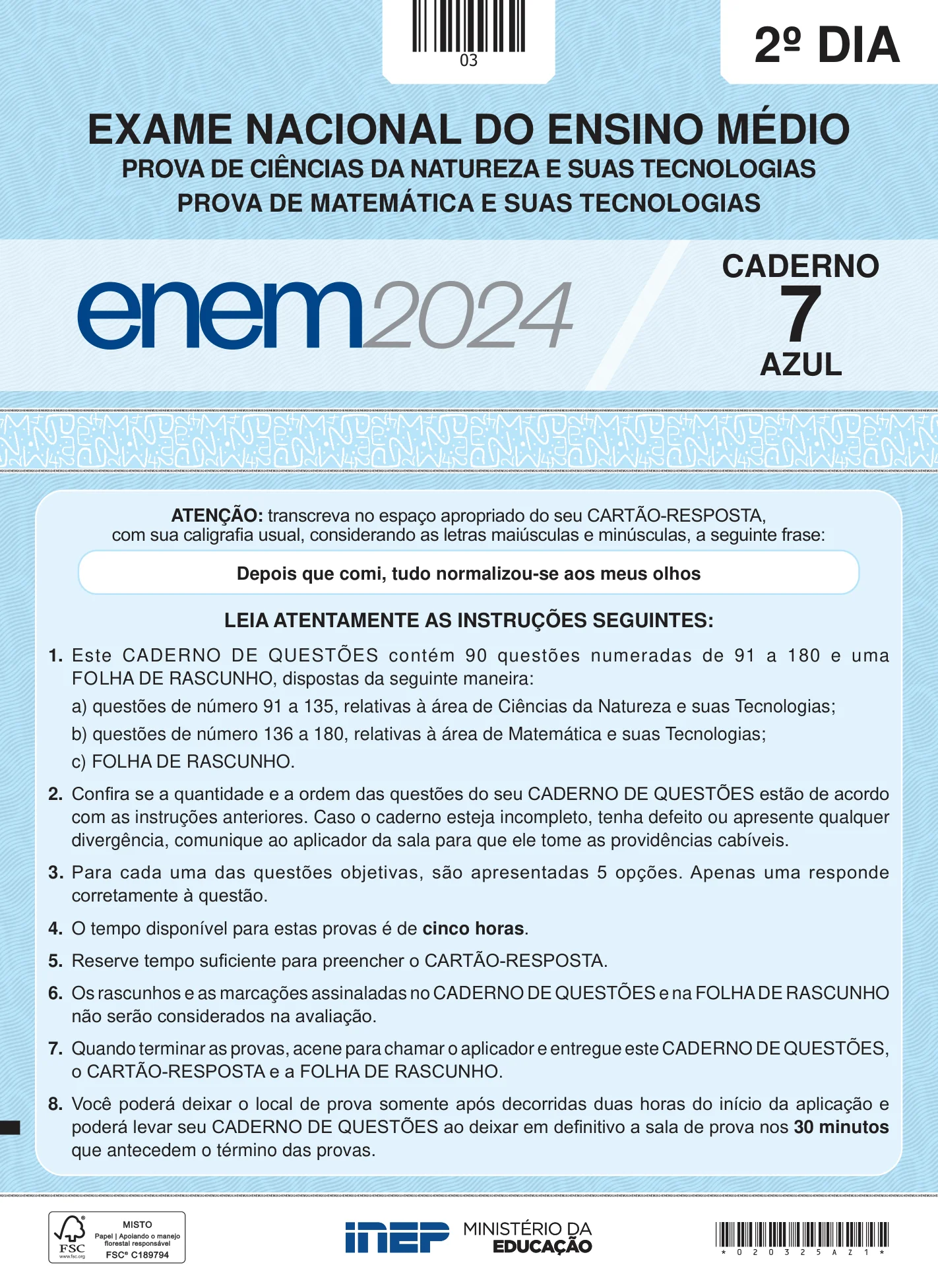ENEM 2024 Dia 2 Caderno Azul