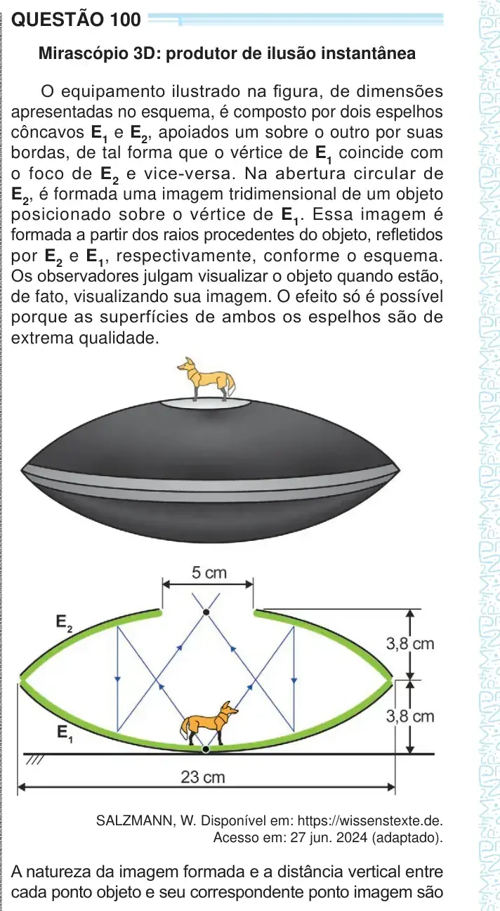 Enunciado da questão 100 do ENEM 2024