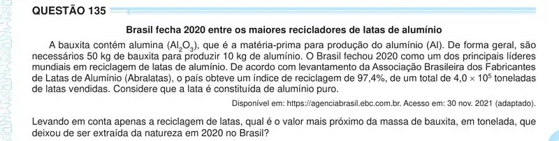 Enunciado da questão 135 do ENEM 2024