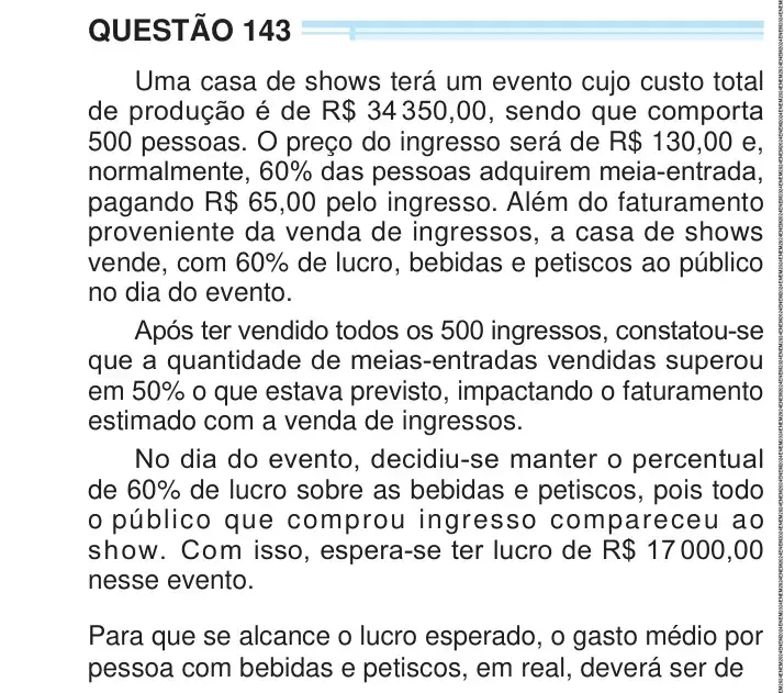 Enunciado da questão 143 do ENEM 2024