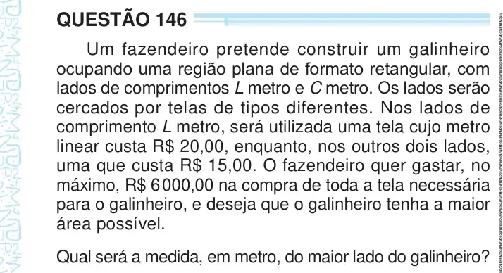 Enunciado da questão 146 do ENEM 2024