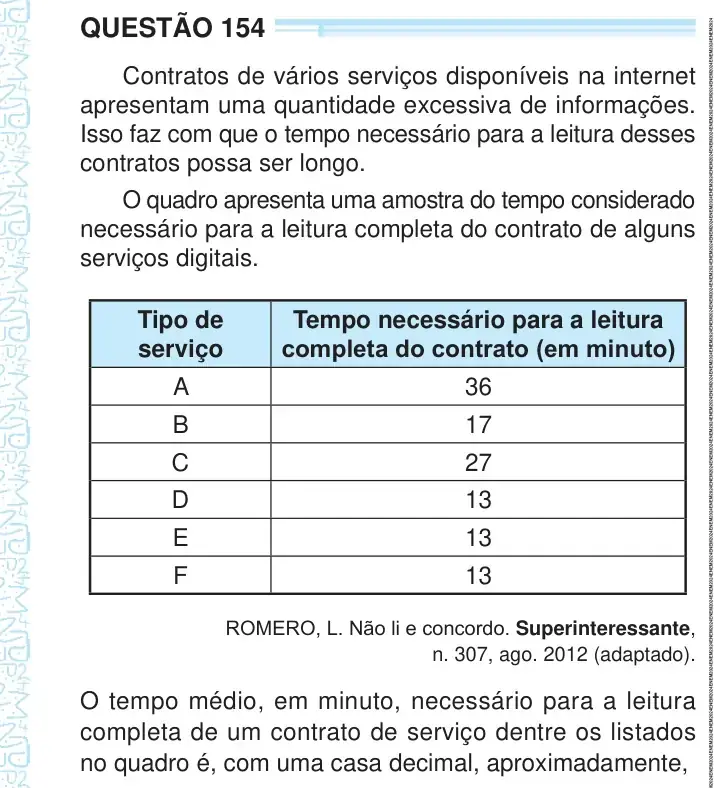Enunciado da questão 154 do ENEM 2024
