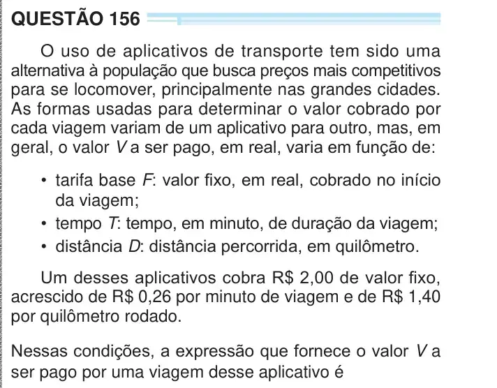 Enunciado da questão 156 do ENEM 2024