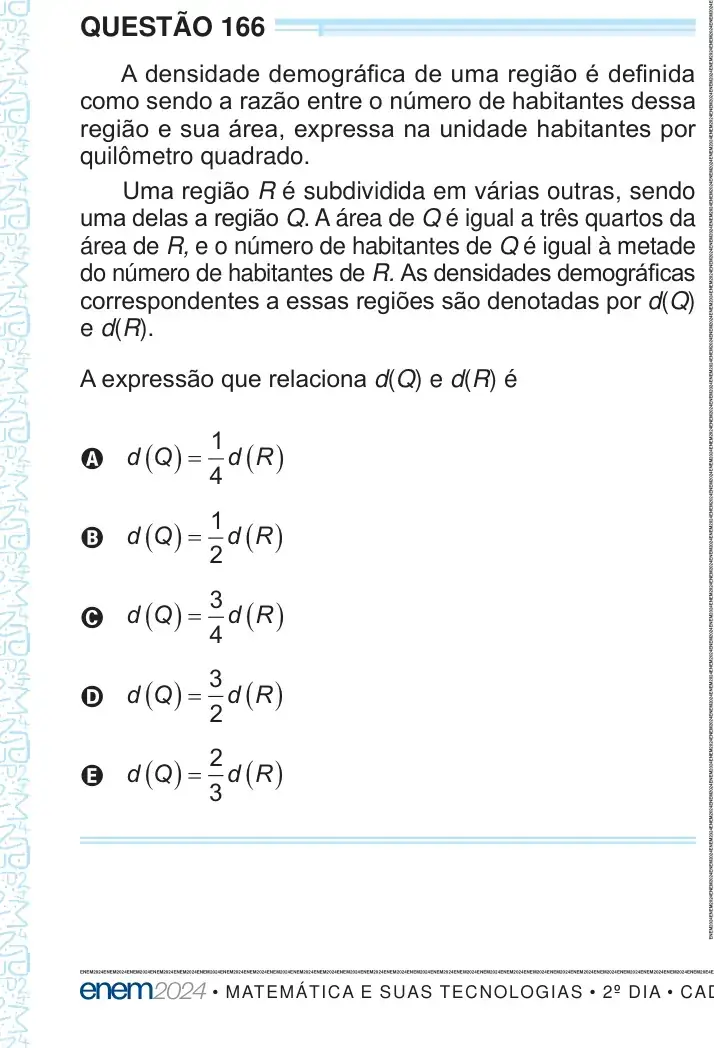 Enunciado da questão 166 do ENEM 2024