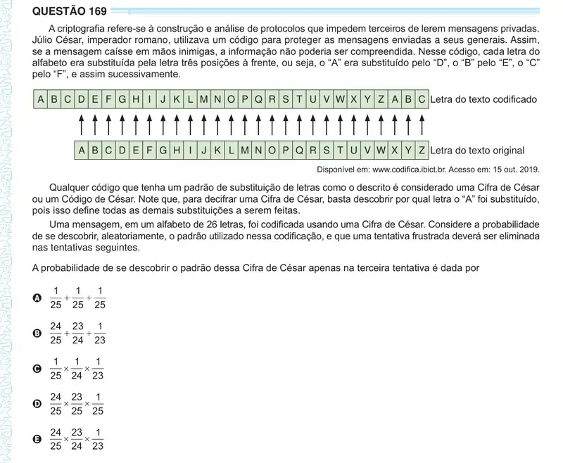 Enunciado da questão 169 do ENEM 2024