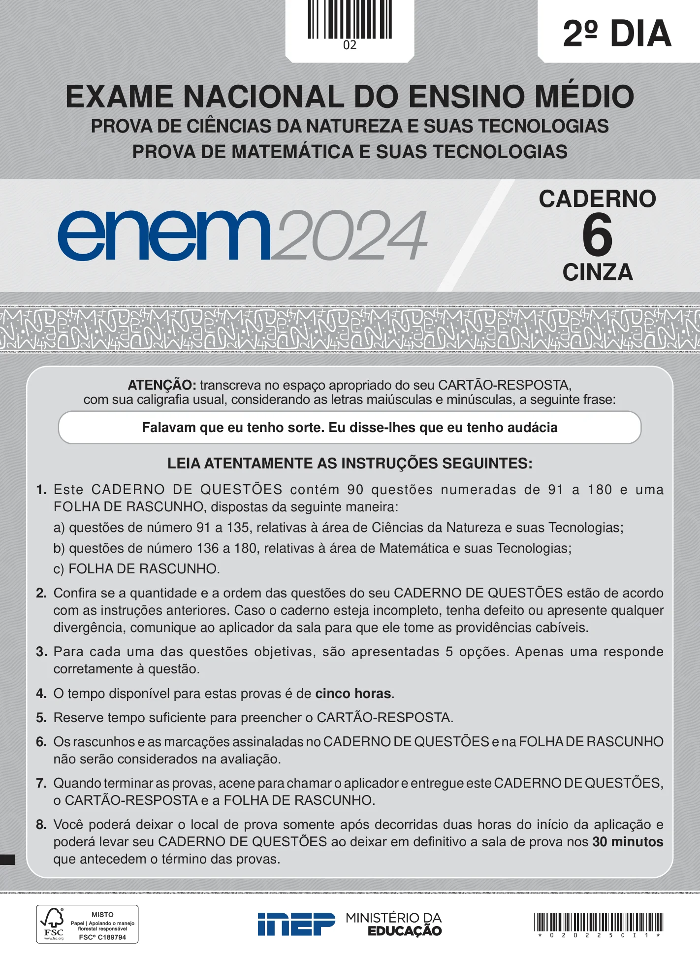 ENEM 2024 Dia 2 Caderno Cinza