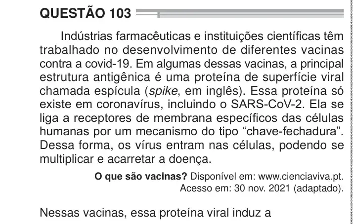 Enunciado da questão 103 do ENEM 2024 Dia 2